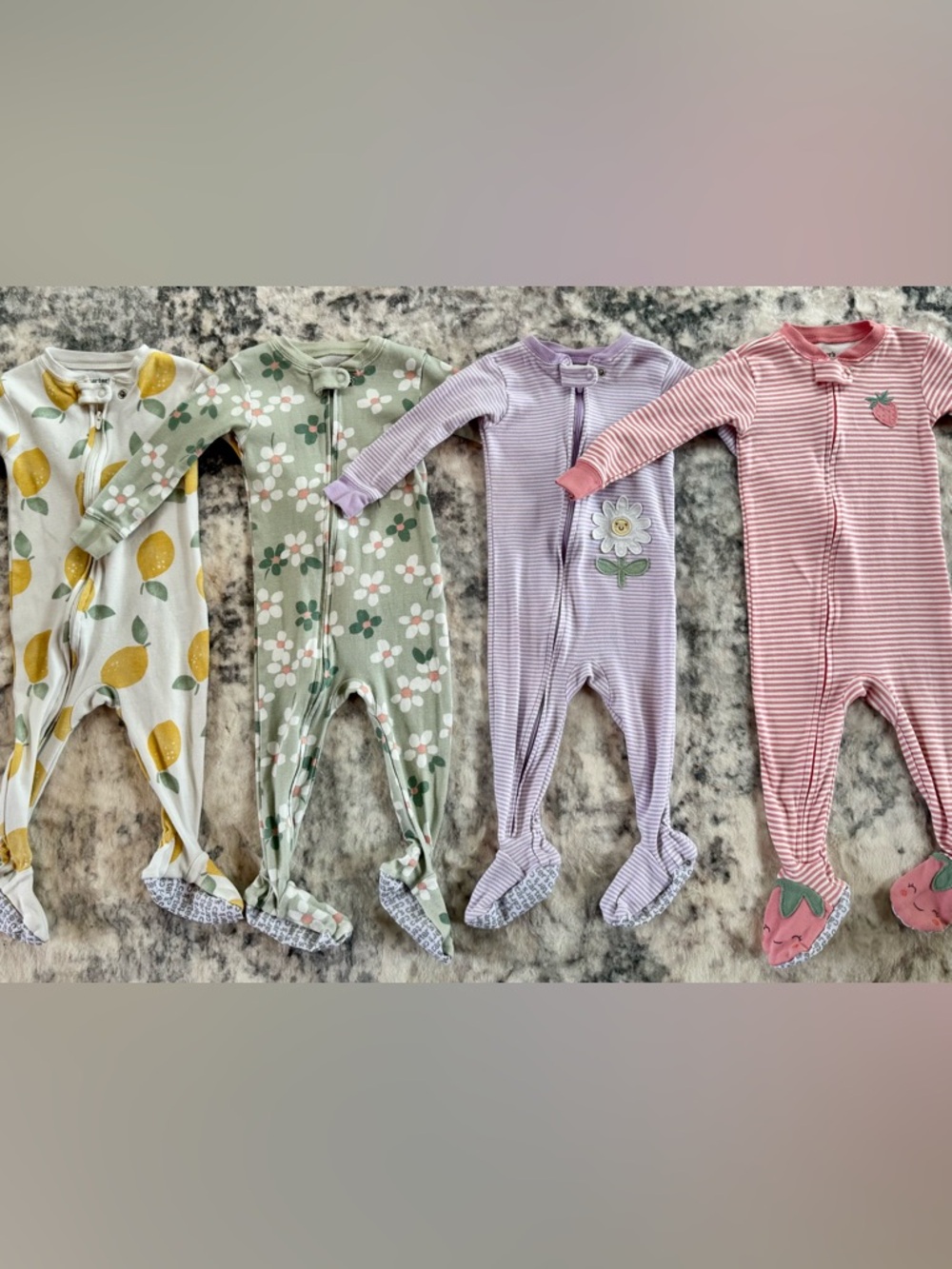 Carter's Sage Green Floral & Lavender Striped Baby One-Piece Sleepers